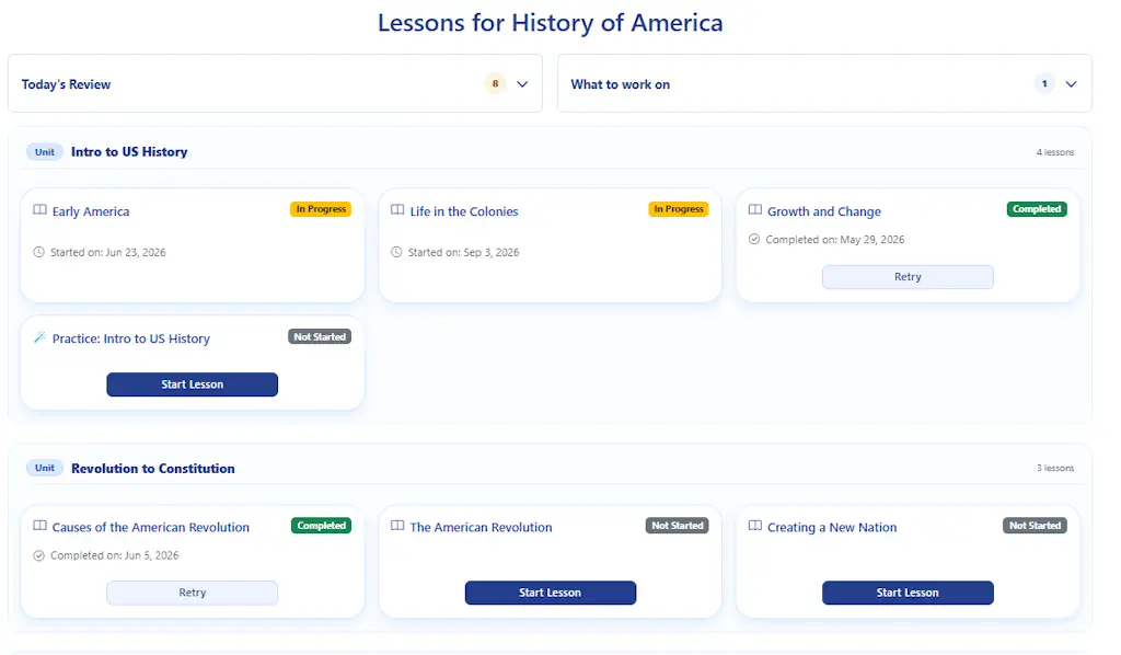 Imported course split into structured lessons, quizzes, and homework